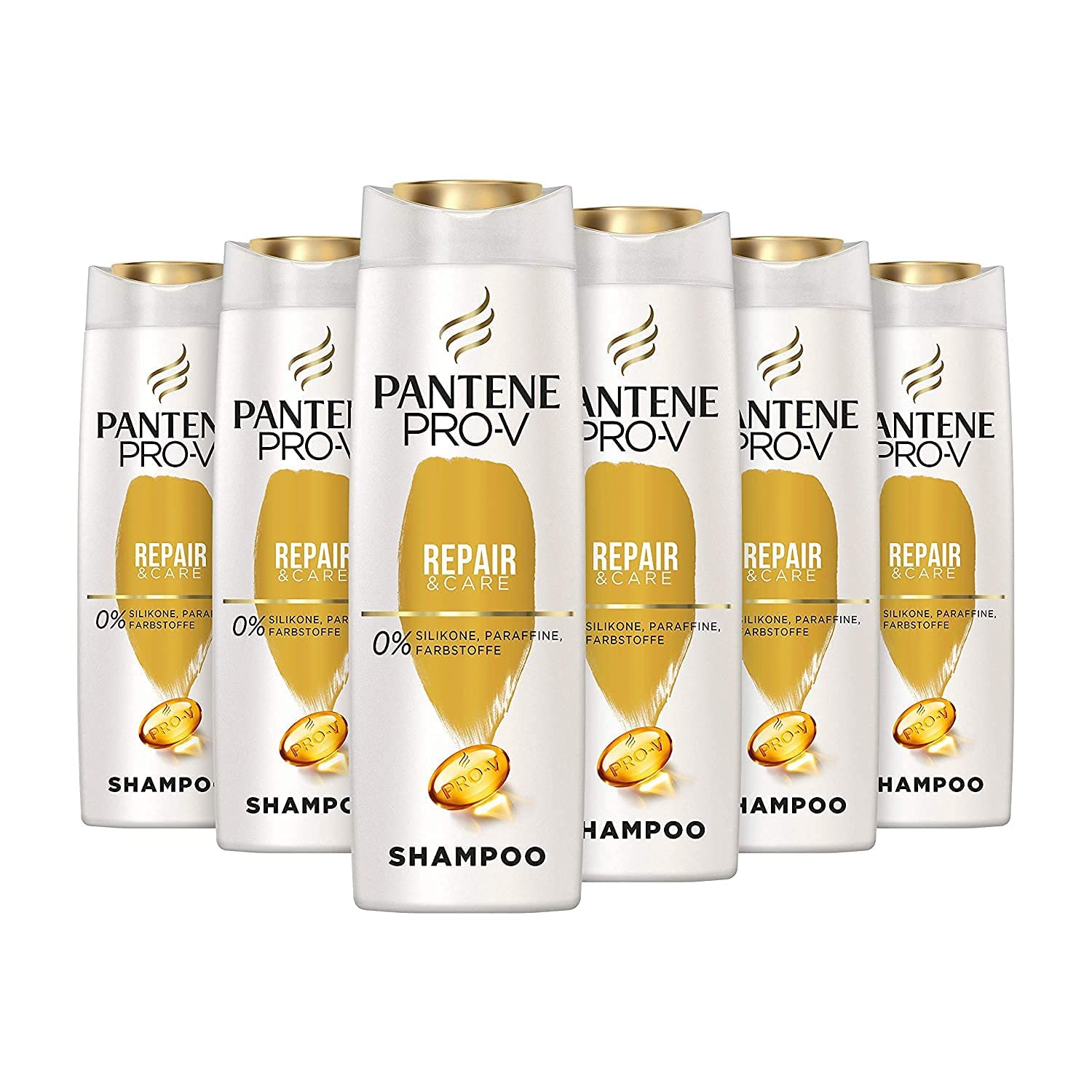 Pantene Pro-V Repair & Care Shampoo for Damaged Hair, Pack of 6 (6 x 300 ml), Hair Care for Dry Hair, Hair Care Shine, No Silicone, Beauty