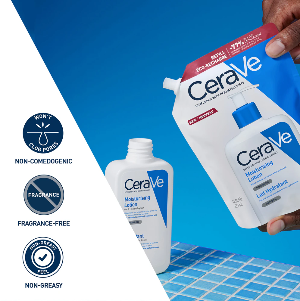 CeraVe Refill Moisturizing Lotion moisturizing face and body lotion for dry and very dry skin