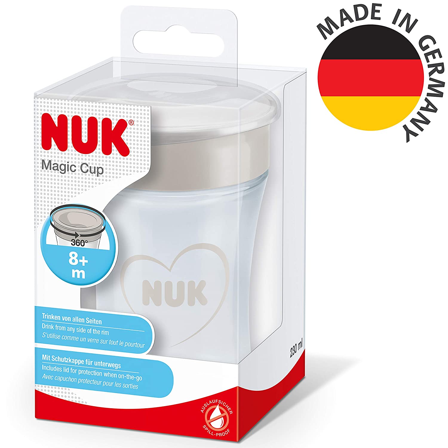 NUK Magic Cup learning cup | leak-proof 360 ° drinking rim | 8+ months | BPA free | 230 ml | Heart (neutral)