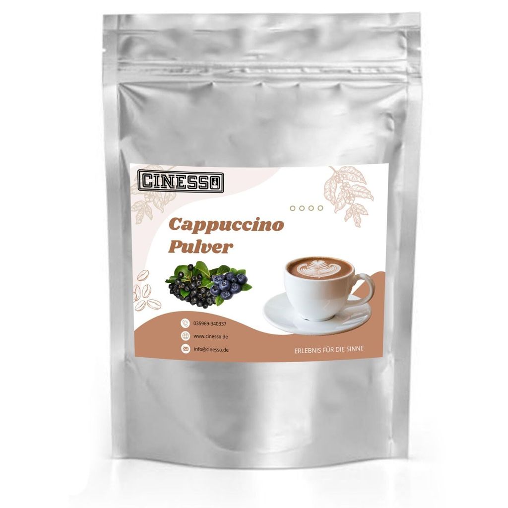 Cinesso Aronia Blaubeere Cappuccino Pulver – Fruchtig, cremig & vollmundig | Mit 35% Schokoladenanteil und Aronia-Blaubeeren (200 g)