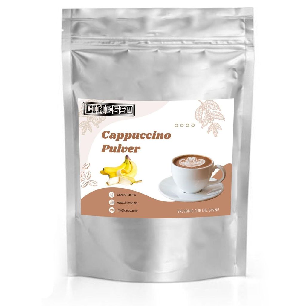 Cinesso Banane Cappuccino Pulver – Aromatisiertes Cappuccino-Getränk mit Bananengeschmack, cremiges Kaffee-Erlebnis, in verschiedenen Größen (200 g)