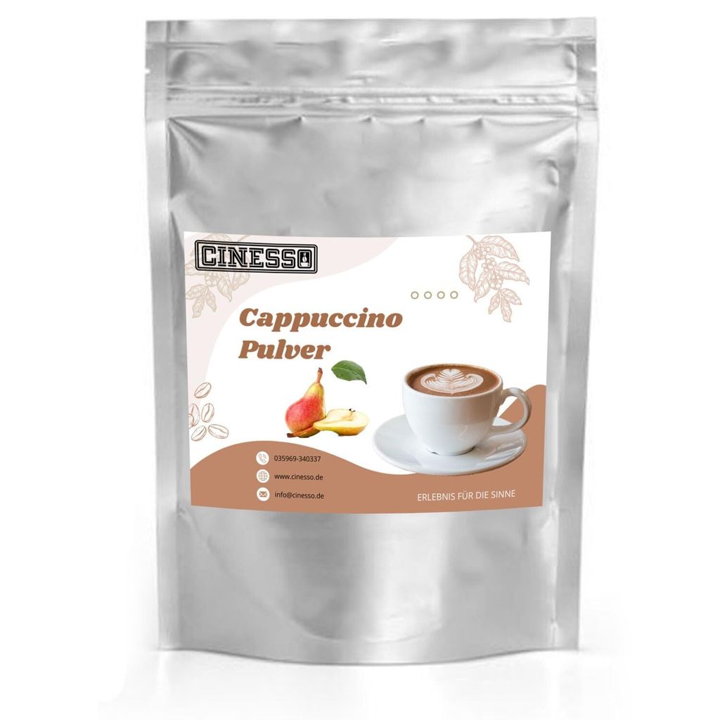 Cinesso Birne Cappuccino Pulver – Aromatische Kaffee- und Fruchtkomposition, Schokoladig und Fruchtig für Genießer (200 g)
