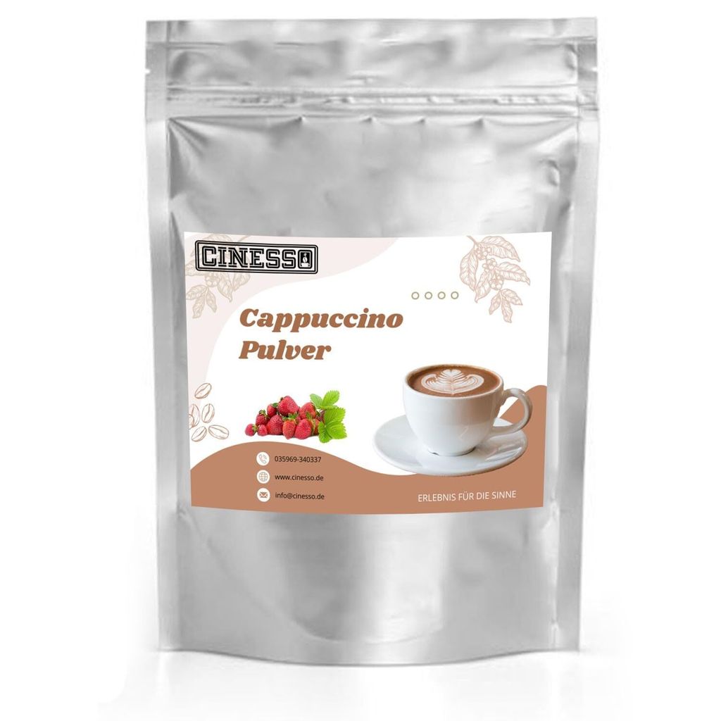 Cinesso Erdbeere Cappuccino Pulver – Fruchtig-cremiger Genuss, vielseitig für Zuhause und Gastronomie, einfach zuzubereiten (200 g)