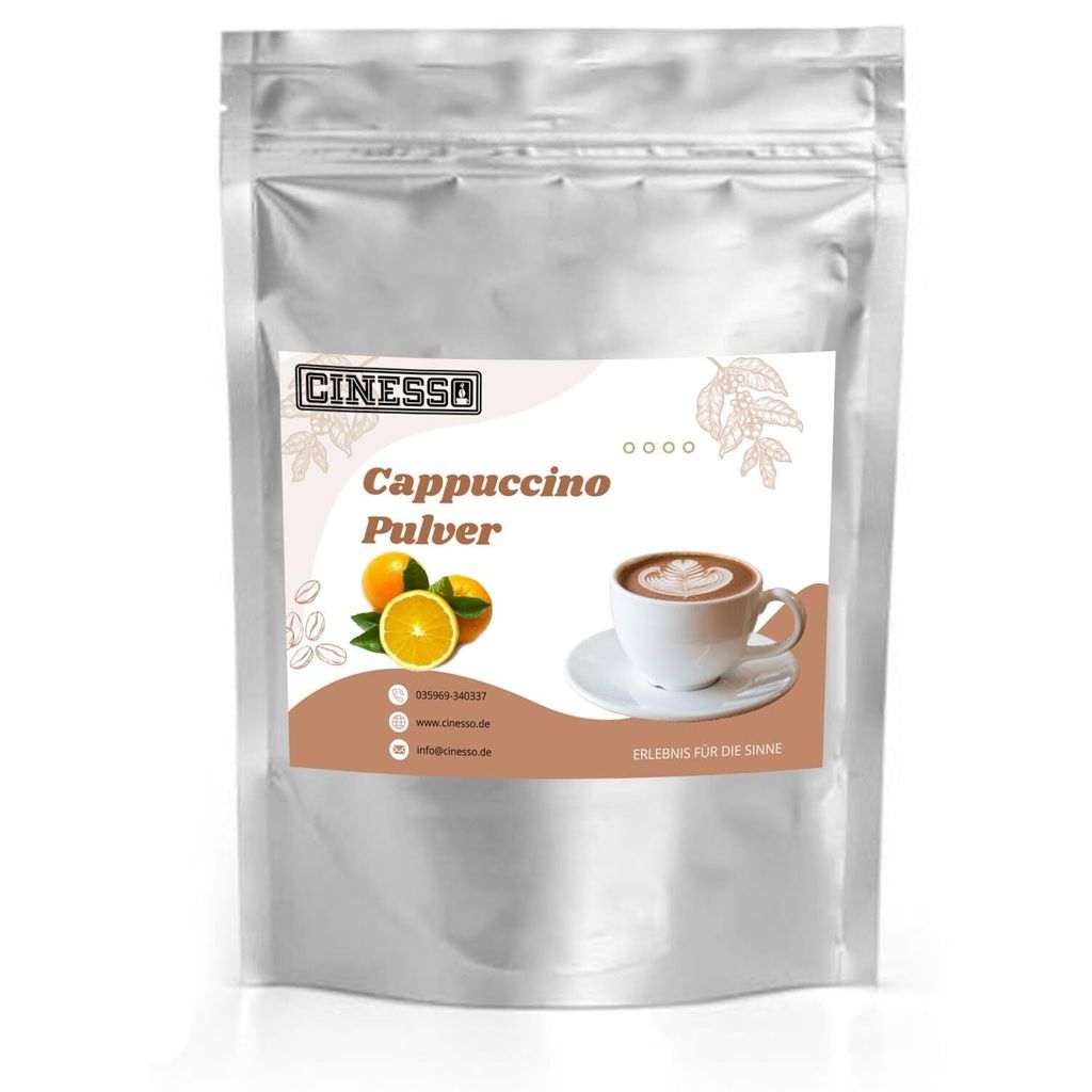 Cinesso Orange Cappuccino Pulver – Fruchtig-aromatischer Cappuccino-Genuss mit hochwertigem Bohnenkaffee und Schokolade (200 g)