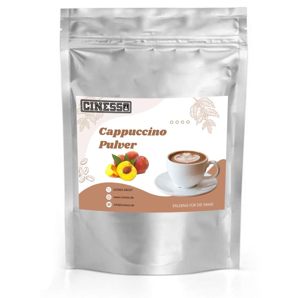 Cinesso Pfirsich Cappuccino Pulver – Fruchtig und Koffeinreich, Vielseitiger Genuss in Verschiedenen Packungsgrößen, Ideal für Kaffeepausen (10 Kg)