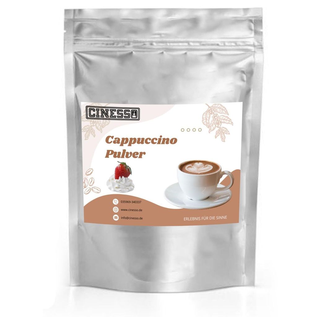 Cinesso Sahne Cappuccino Pulver – Cremiger Kaffeegenuss für Zuhause – Einfach und Schnell Zubereitet – Vielseitig für Eiskaffee und Backen (1 Kg)