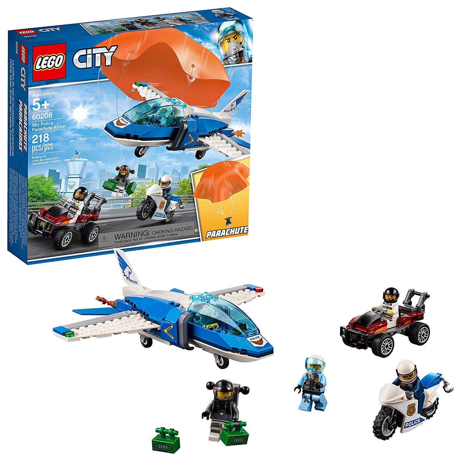 City Lego Sky Police Jet Parachute Arrest 60208 Construction Kit, New 2019 