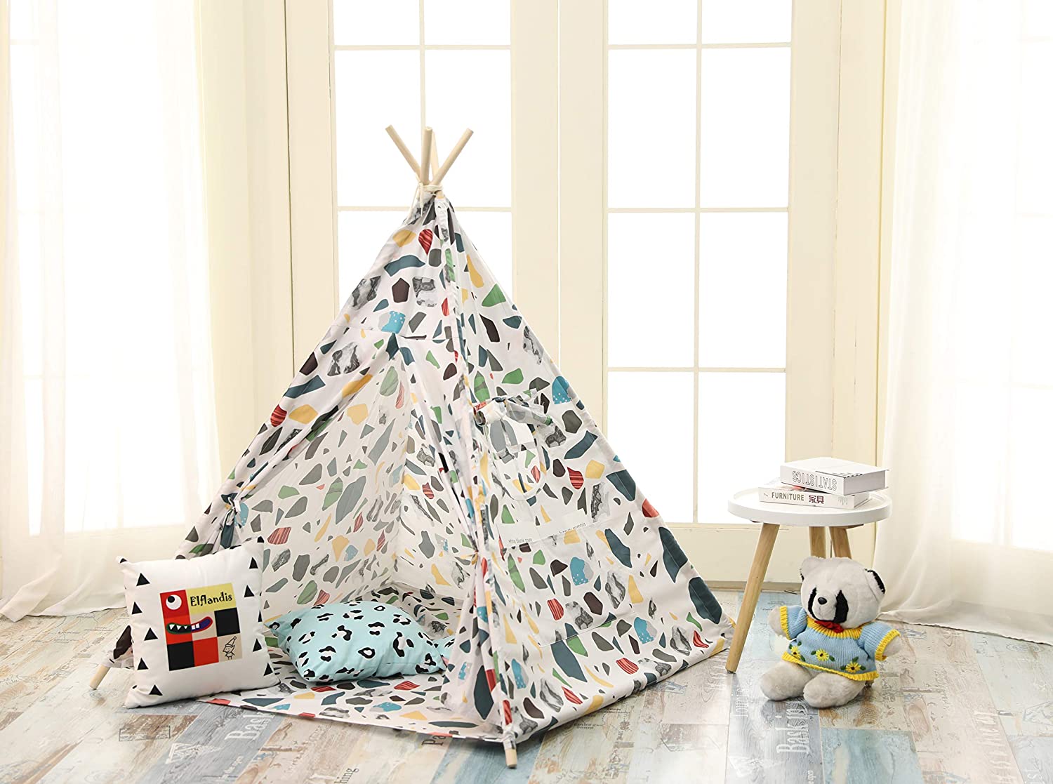 Elflandis Teepi cotton kids play tent with mat and storage bag.