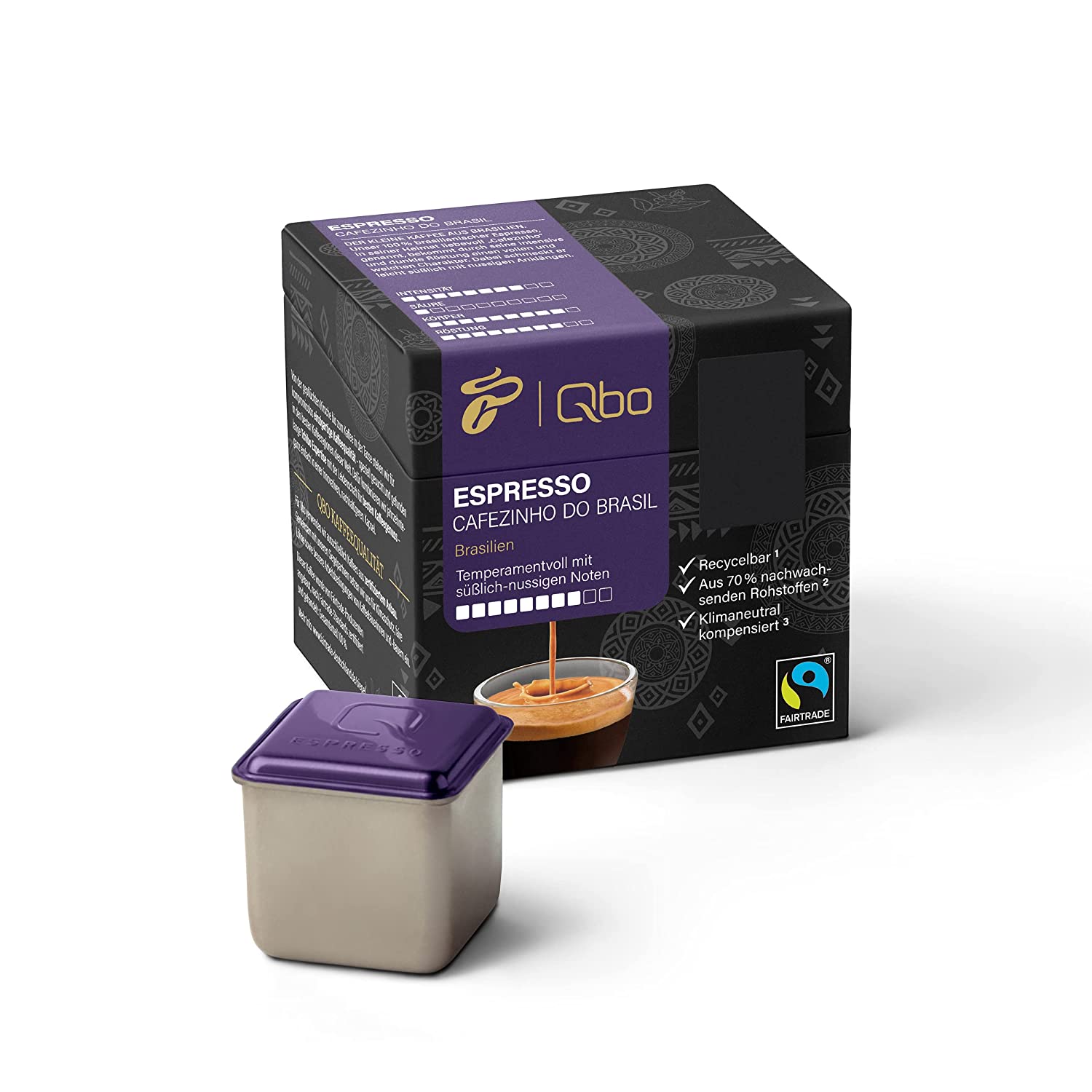 Tchibo Qbo Espresso Cafezinho do Brasil Premium Kaffeekapseln, 8 Stück (Espresso, Intensität 8/10, temperamentvoll & nussig), nachhaltig, aus 70% nachwachsenden Rohstoffen & klimaneutral kompensiert