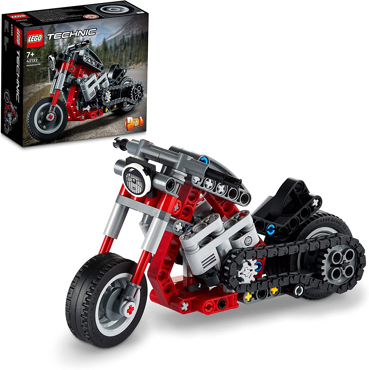 LEGO 42132 Technic Chopper Abenteuer-Bike, 2-in-1 Bausatz, Motorrad-Spielze