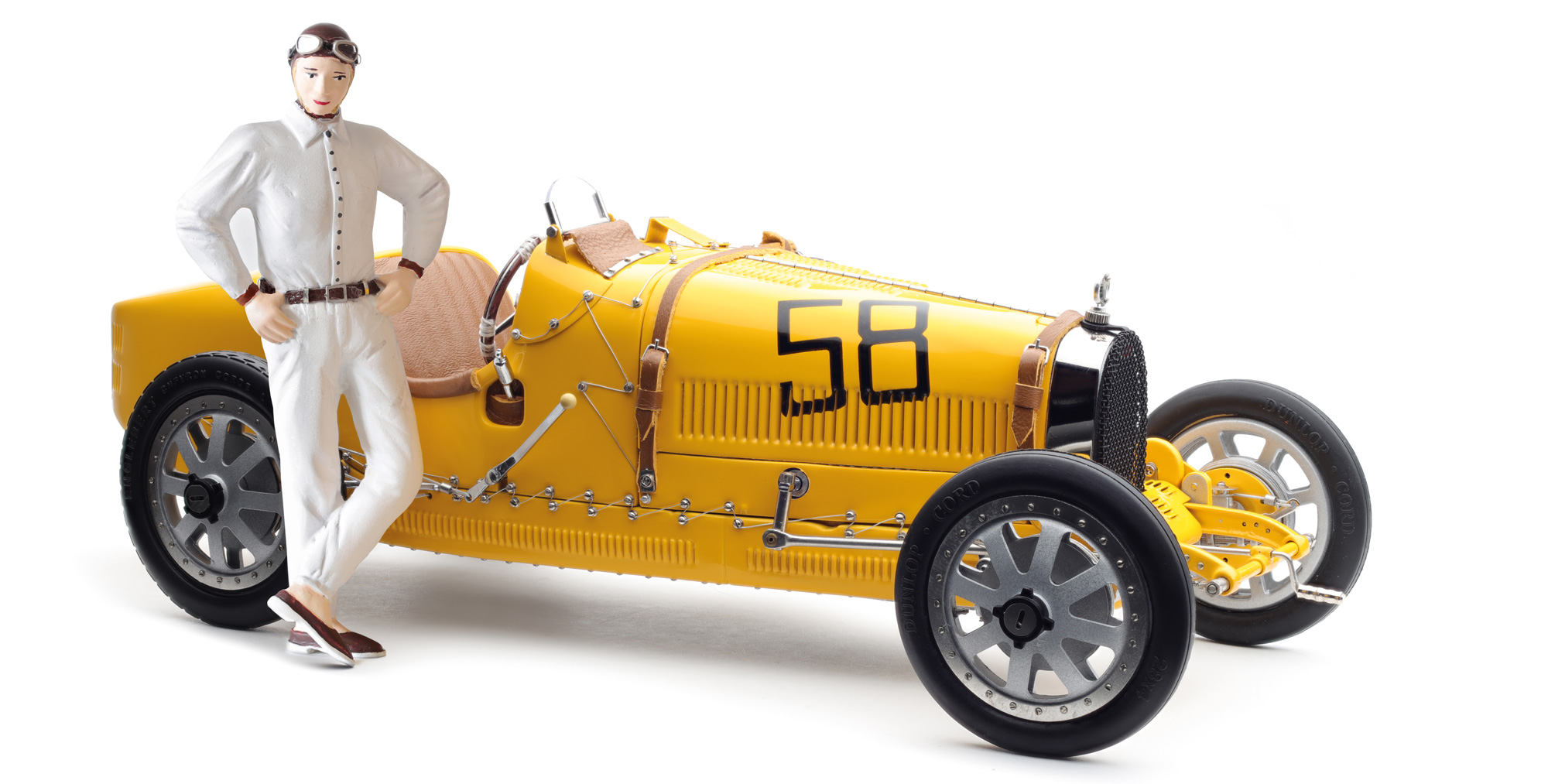 Bugatti Type Grand Prix Yellow Livery With A Female Racer Figurine