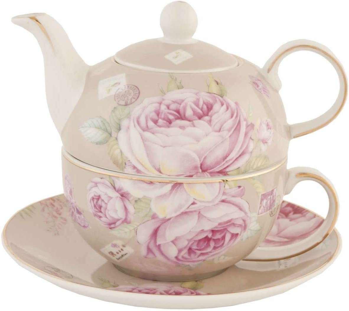 6CE0237 Clayre & Eef - Tea for one - Tea pot and cup - Flowers ca. 6.3 x 5.9 in