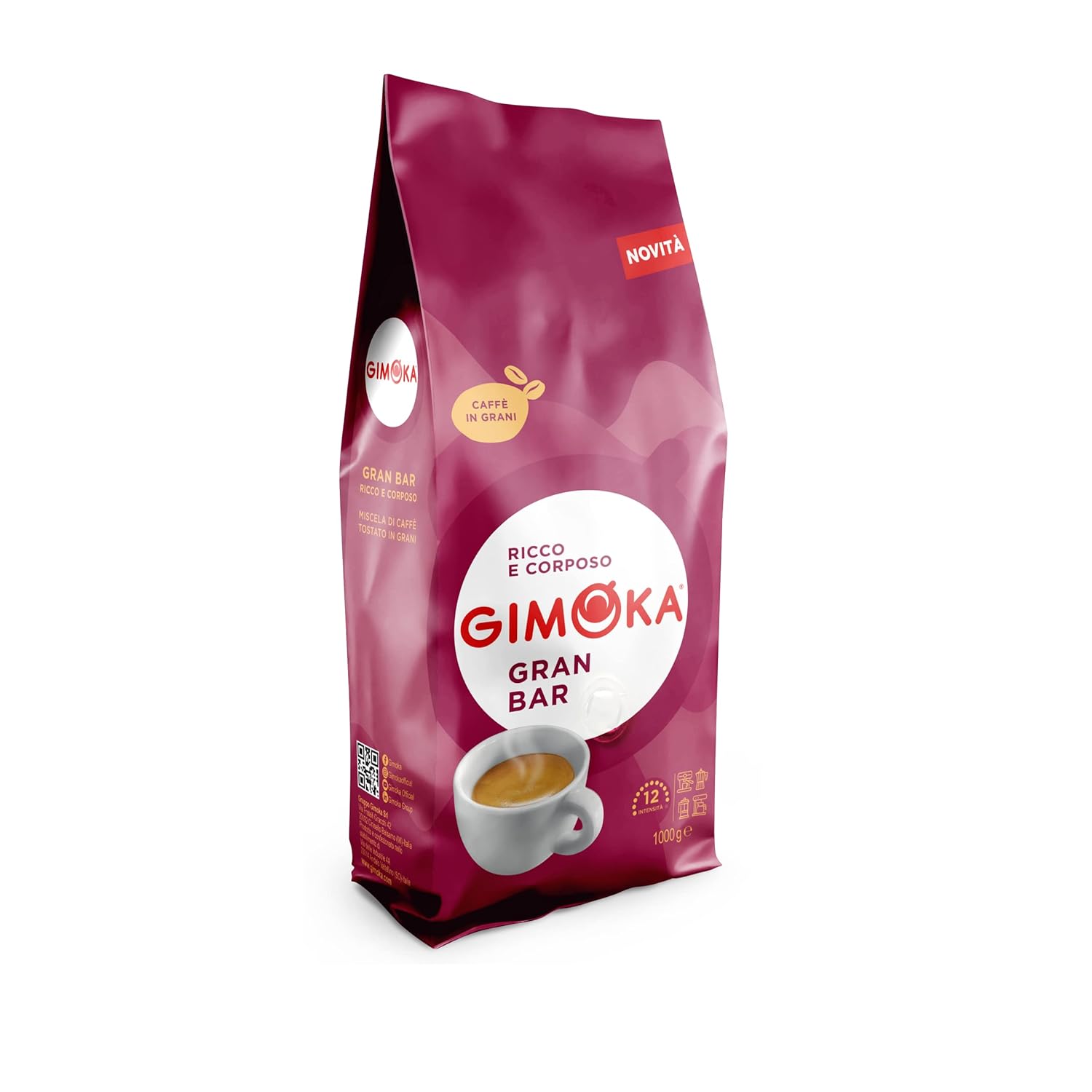 Gimoka Coffee Beans - 1kg - Gran Bar Blend - Intensity 12 - Made in Italy - 1kg Pack