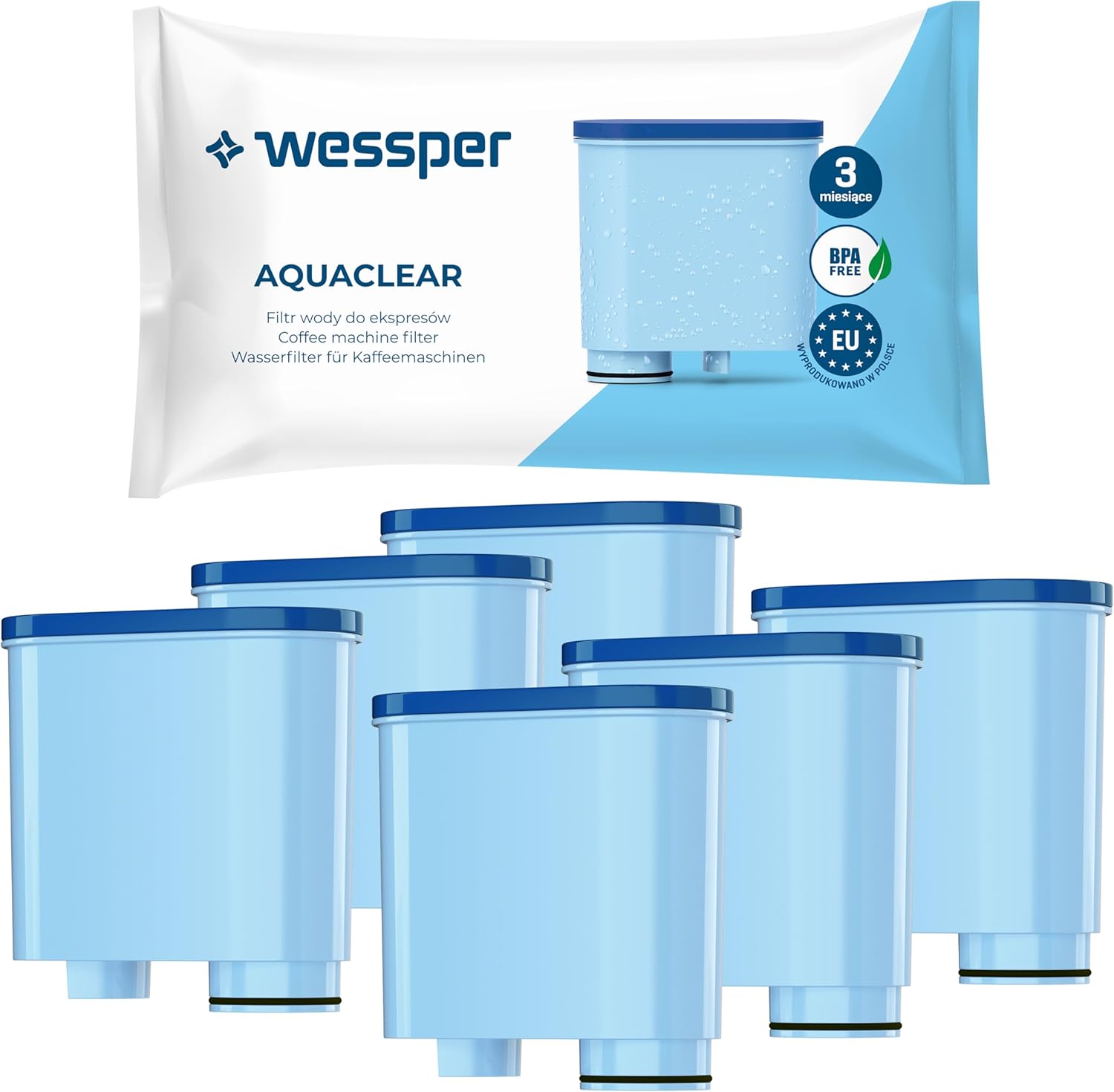 Wessper Water Filter Cartridges Compatible with Philips Aquaclean CA6903/10 CA6903/22 CA6903 and Saeco Coffee Machine, Filter Cartridge with Activated Carbon for Fully Automatic Coffee Machine, Pack