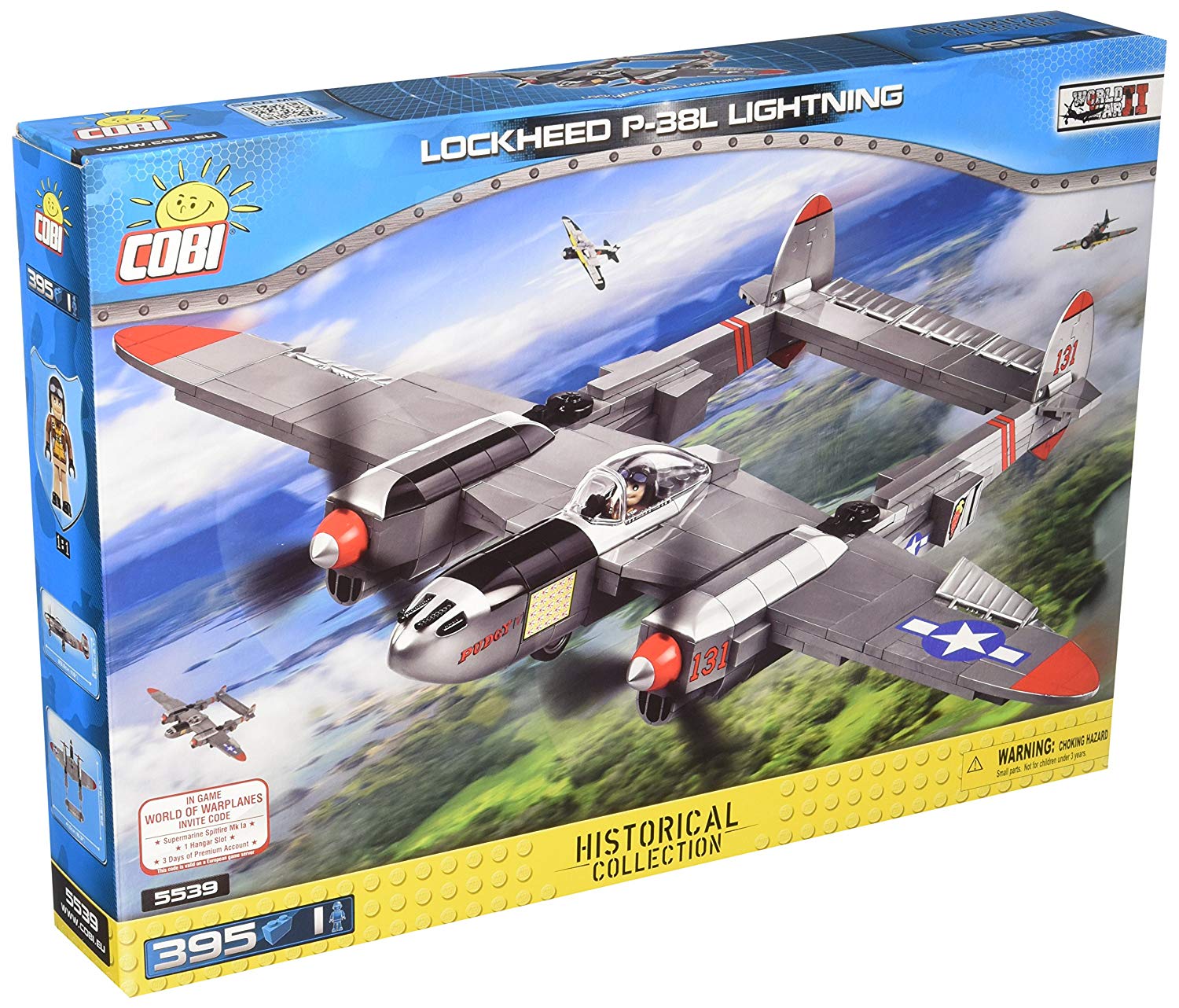 Cobi 5539 Lockheed P 38L Lightning Construction Toy, Grey, Black, Red