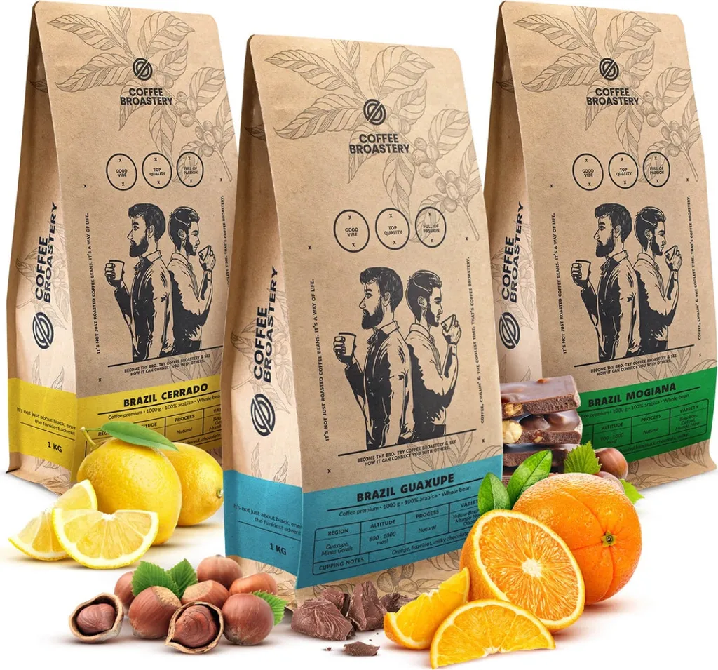 Coffee Broastery Coffee Set - Brazil Mogiana + Guaxupe + Cerrado Roasted Coffee Whole Bean 3 x 1 kg | Fresh Coffee Beans