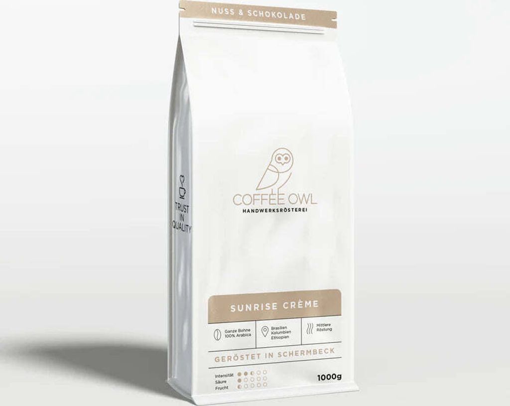 Coffeeowl Whole Bean 1000g SUNRISE CRÈME - 100% ARABICA BLEND, Medium Ground