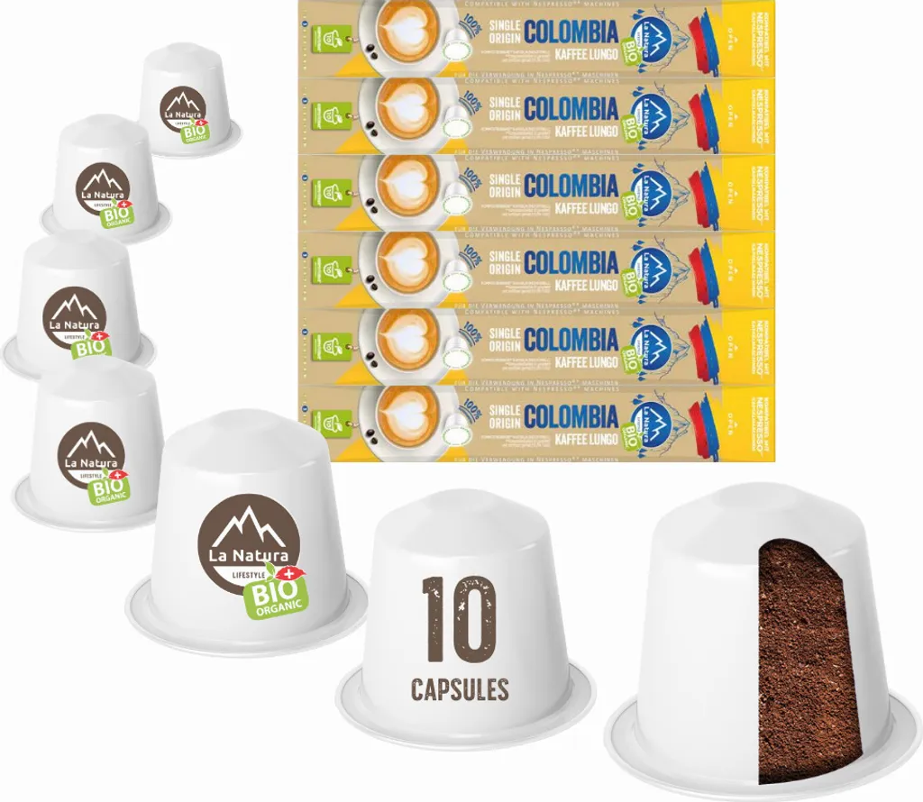 Colombia Plantation Single Origin Coffee - 60 Coffee Capsules | La Natura Lifestyle Organic 306g | Biobased | Nespresso®*³ Compatible