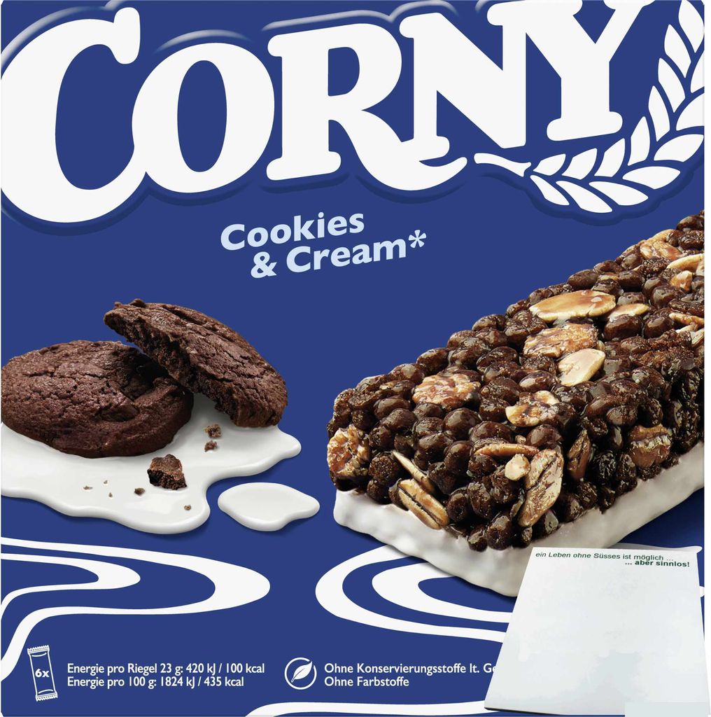 Corny Cookies & Cream 6 Riegel (138g Packung) + usy Block