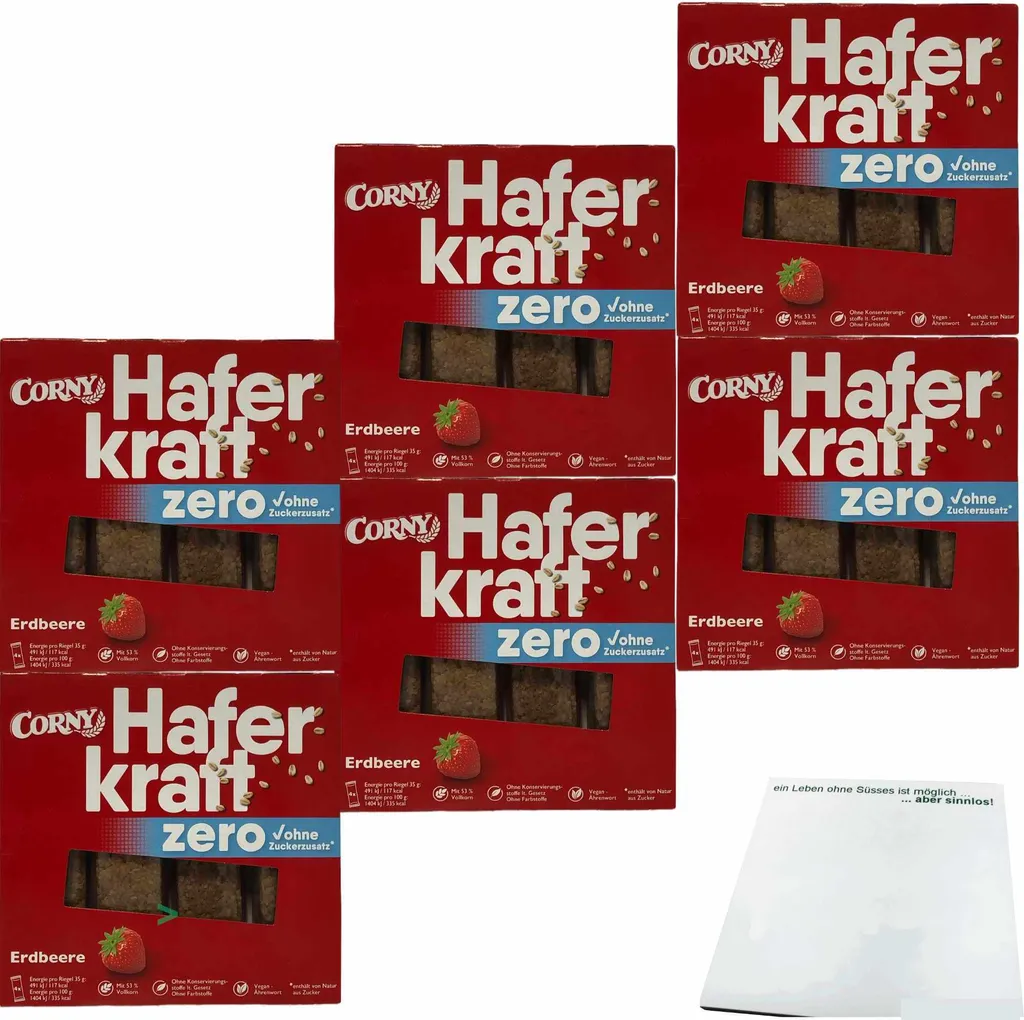 Corny Haferkraft Zero Erdbeere 6er Pack (24x35g Riegel) + usy Block