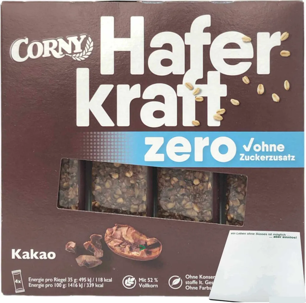 Corny Haferkraft Zero Kakao Hafer-Kakao-Riegel (4x35g Riegel) + usy Block