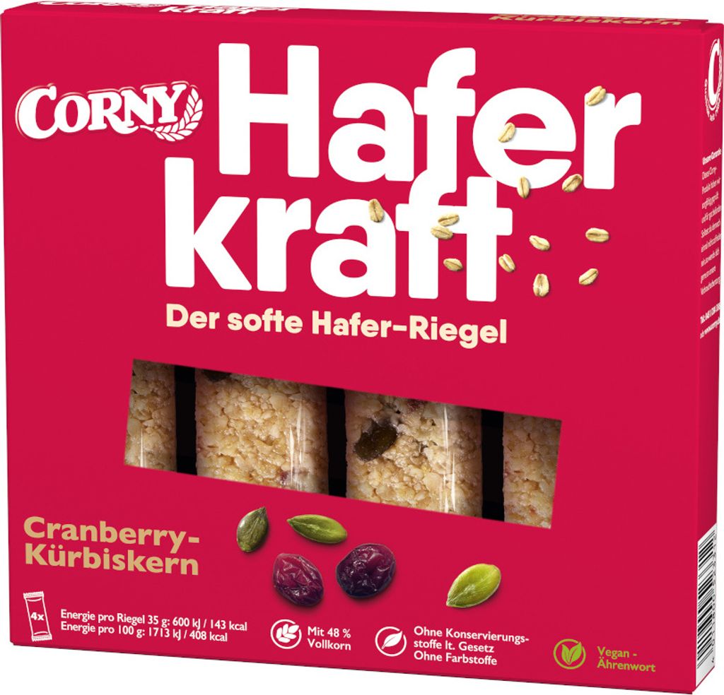 Corny Müsliriegel HAFERKRAFT Cranberry-Kürbiskern, 4x35g