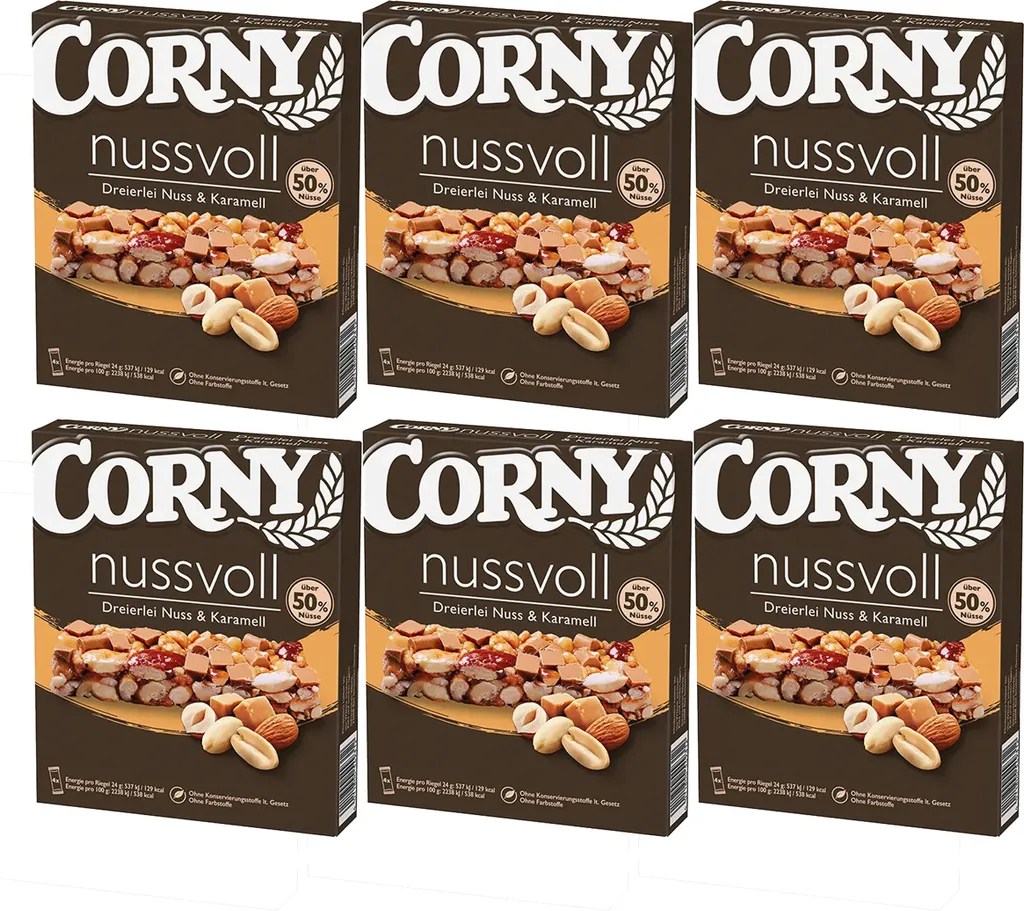Corny nussvoll Dreierlei Nuss und Karamell Riegel 96g 6er Pack
