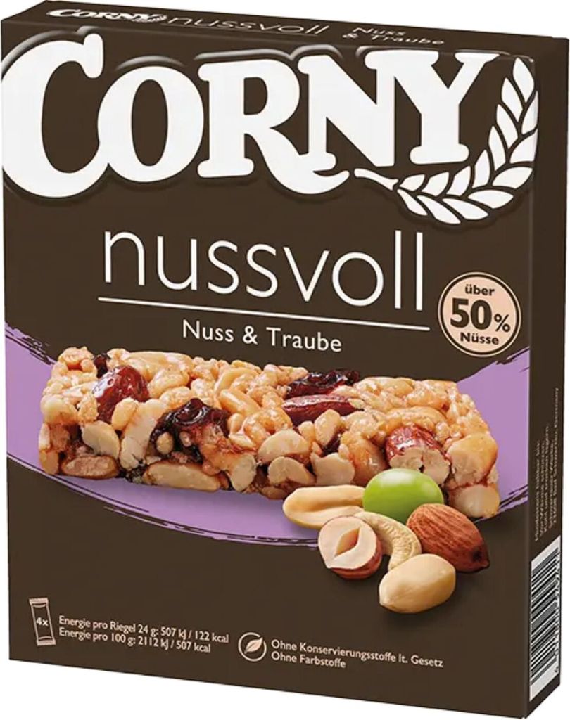 Corny Nussvoll Nuss & Traube Müsliriegel, 4x24g