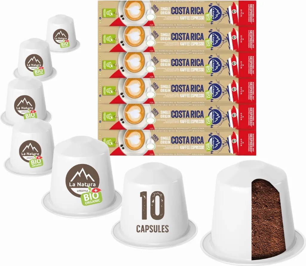 Costa Rica Plantation Single Origin Coffee - 60 Coffee Capsules | La Natura Lifestyle Organic 306g | Bio-based | Nespresso®*³ Compatible