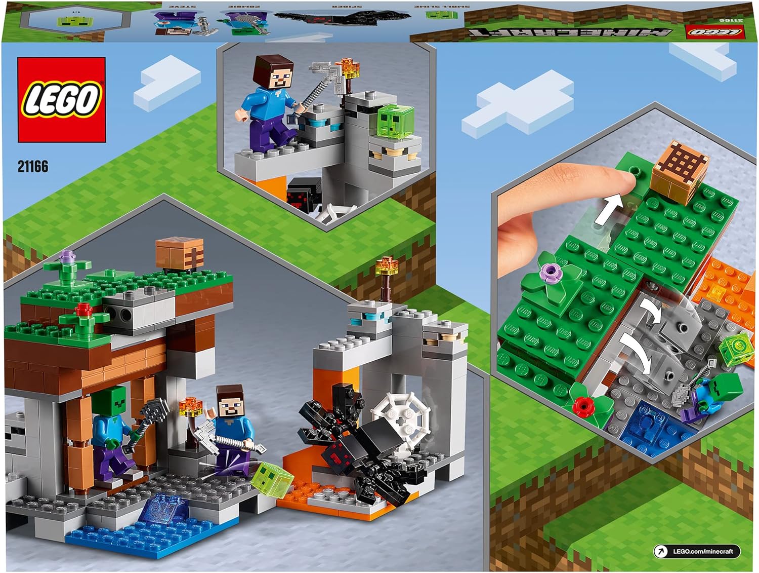 LEGO Minecraft ‘The Abandoned Mine’ 21166 Construction Set, Zombie Cave with Figures: Slime, Steve and Spider