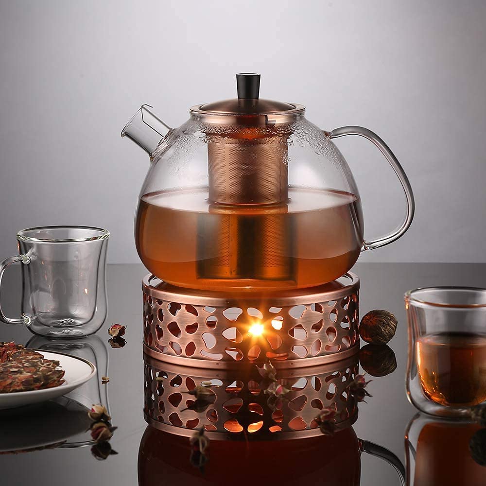 ecooe Original 1500 ml Bronze Glass Teapot, Borosilicate Glass Tea Maker with Removable 18/8 Stainless Steel Strainer, Rustproof, Heat Resistant for Black Tea, Green Tea, Fruit Tea, Scented Tea Bags
