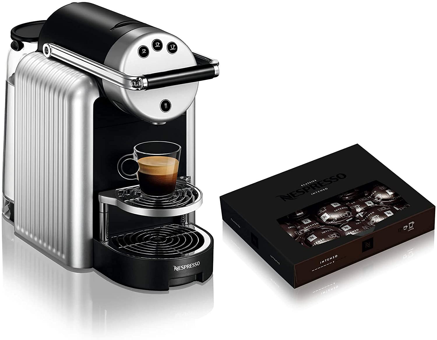 NESPRESSO Professional Zenius Coffee Machine with 50 Coffee Capsules - Efficient Coffee Maker Ideal for Small Offices or Conference Rooms - Silver