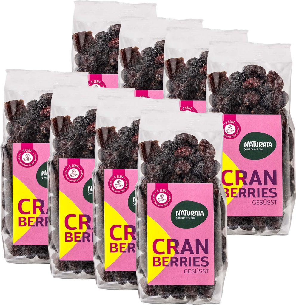 Cranberries, dried and sweetened, 8 x 100 g