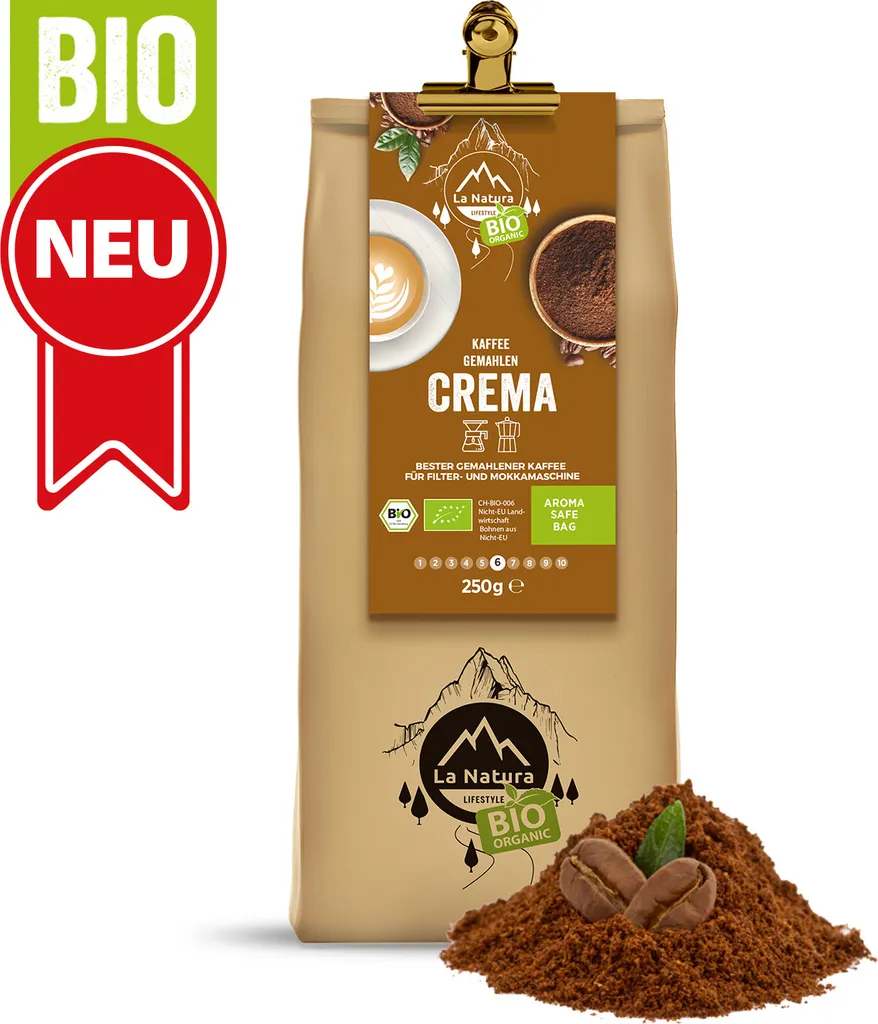 Crema | Coffee 250 g ground | Mild Crema La Natura Lifestyle | Organic Crema | Slow roast