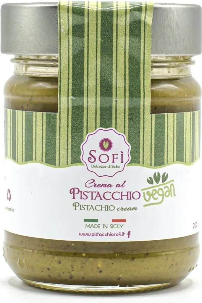 Crema di Pistacchio Vegana, süße Pistaziencreme, Vegan, ohne Palmöl, 200g, 55% Pistazie, Sofì - Dolcezze di Sicilia
