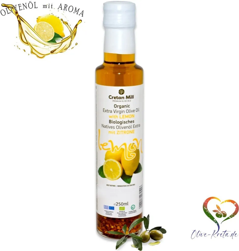 CRETAN MILL 15812 Organic Olivenöl mit Kräuteraroma LEMON 250ml Flasche