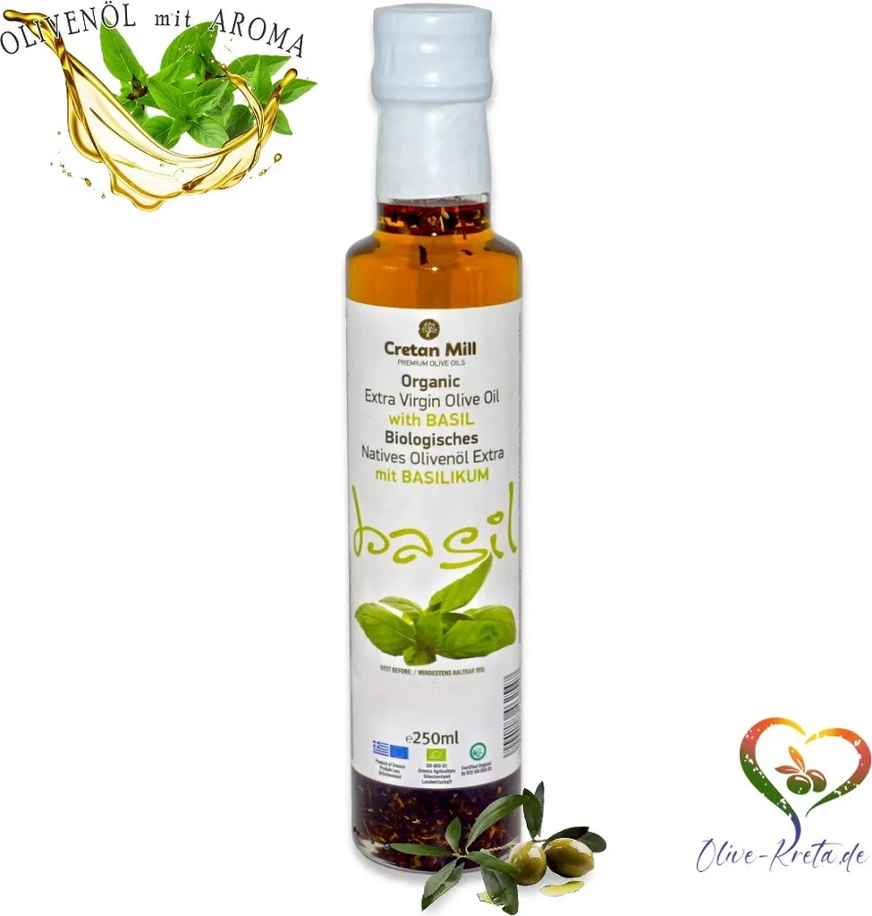 CRETAN MILL 15832 Organic Olivenöl mit Kräuteraroma BASILIKUM 250ml Flasche