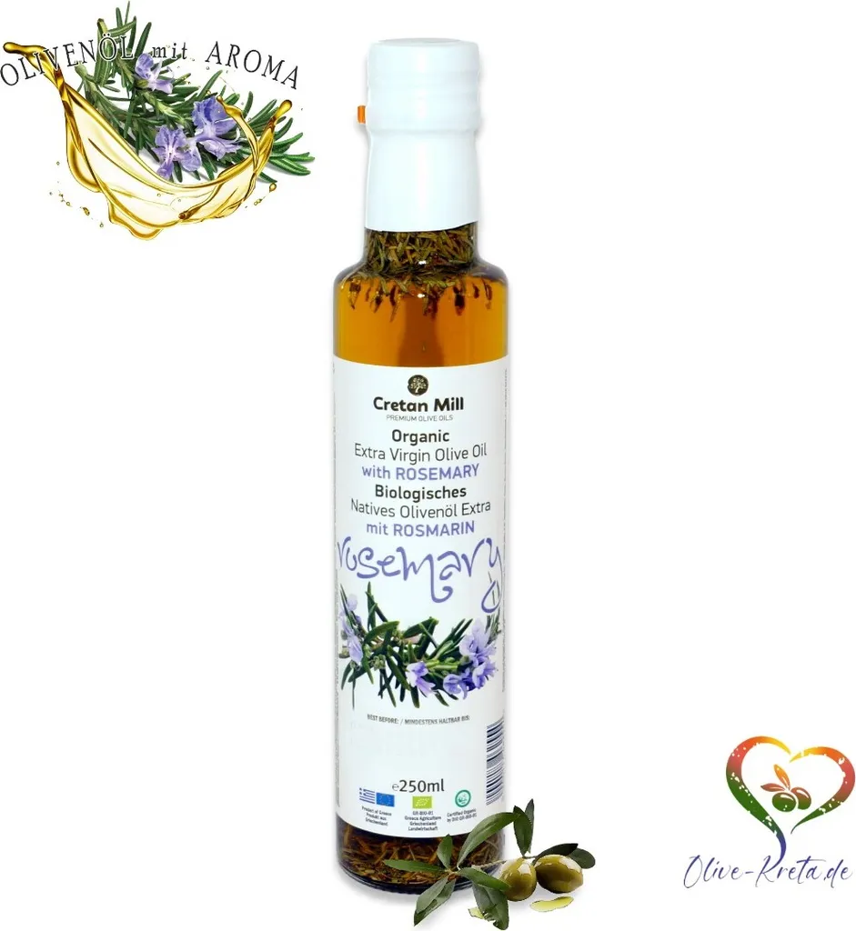CRETAN MILL 15862 Organic Olivenöl mit Kräuteraroma ROSMARIN 250ml Flasche