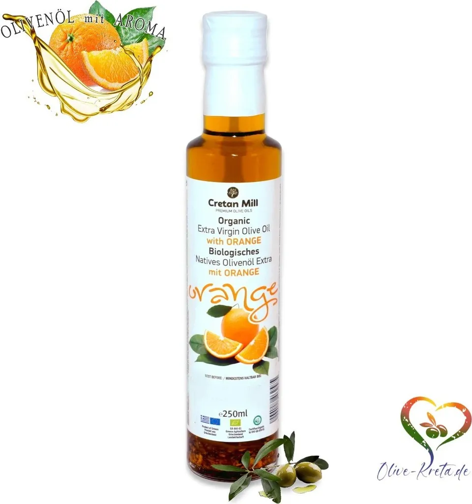 CRETAN MILL 15872 Organic Olivenöl mit Kräuteraroma ORANGE 250ml Flasche