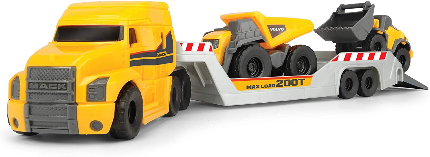 Dickie Toys 203725005 Mack Truck With 2 Volvo Vehicles, Dump Truck