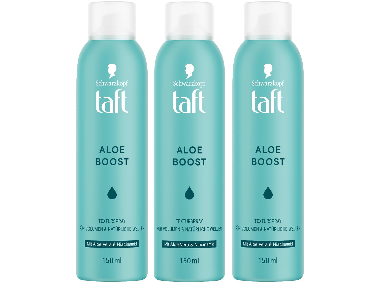 TAFT Texture Spray Aloe Boost (3 x 150 ml), Styling Spray for Volume & Natural Waves, Volume Spray with Aloe Vera & Niacinamide Ensures Effortless Undone Looks