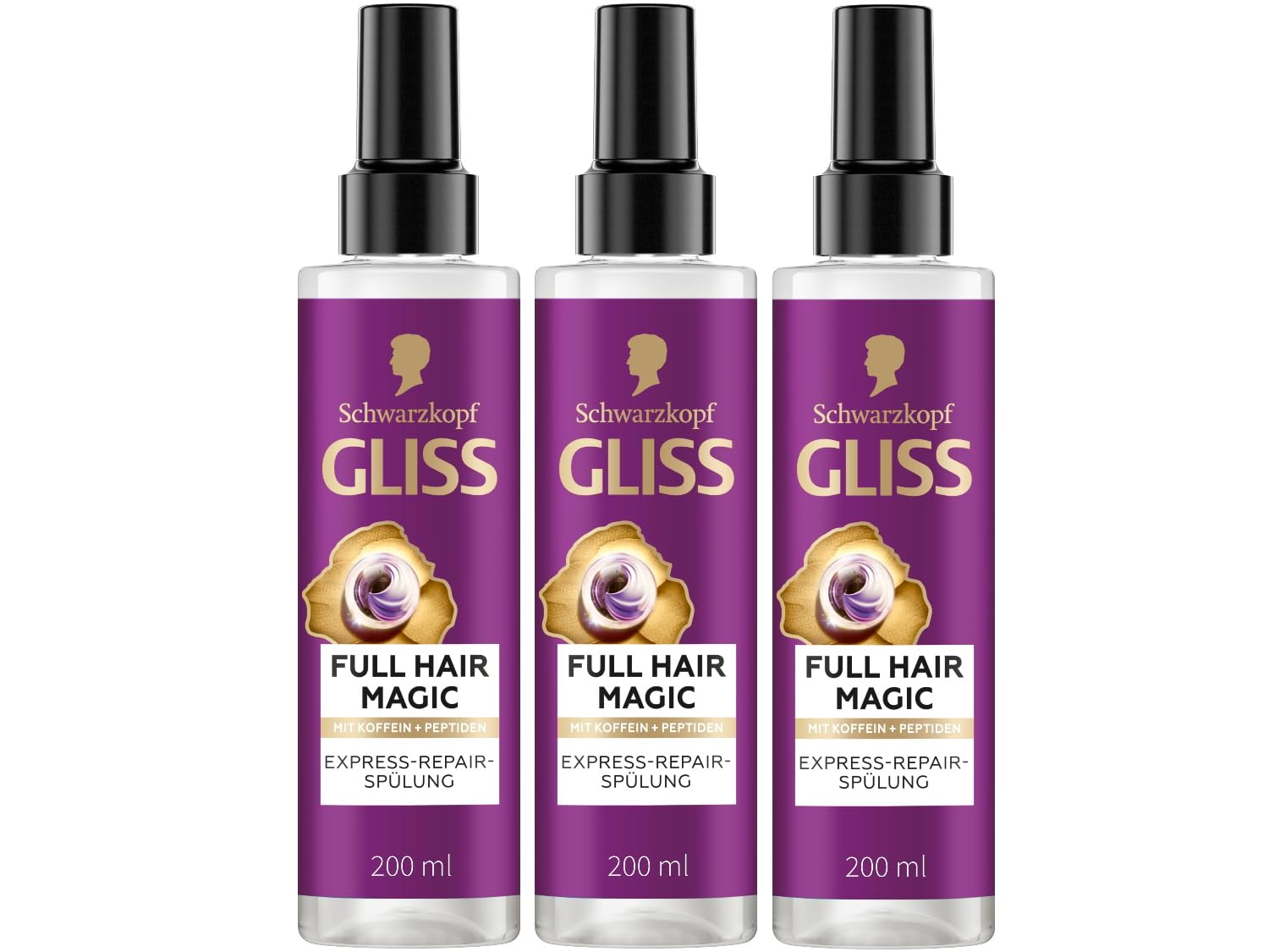 Gliss Spray Conditioner Full Hair Magic (Pack of 3 (3 x 200 ml))