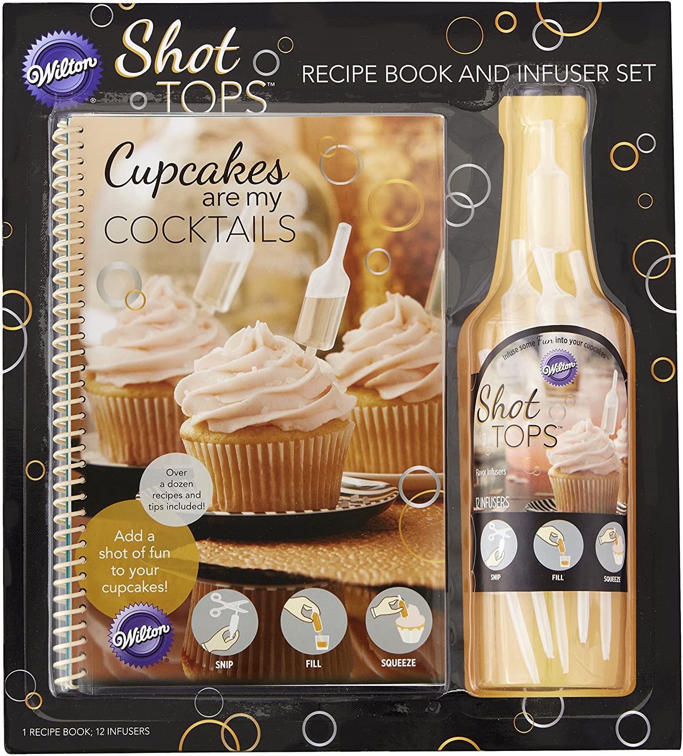Wilton 8022-5705 Cupcakes are My Cocktails Recipe Book and Shot Top Taste Tea Strainer, Multi-Colour, Pack of 13, Plastic