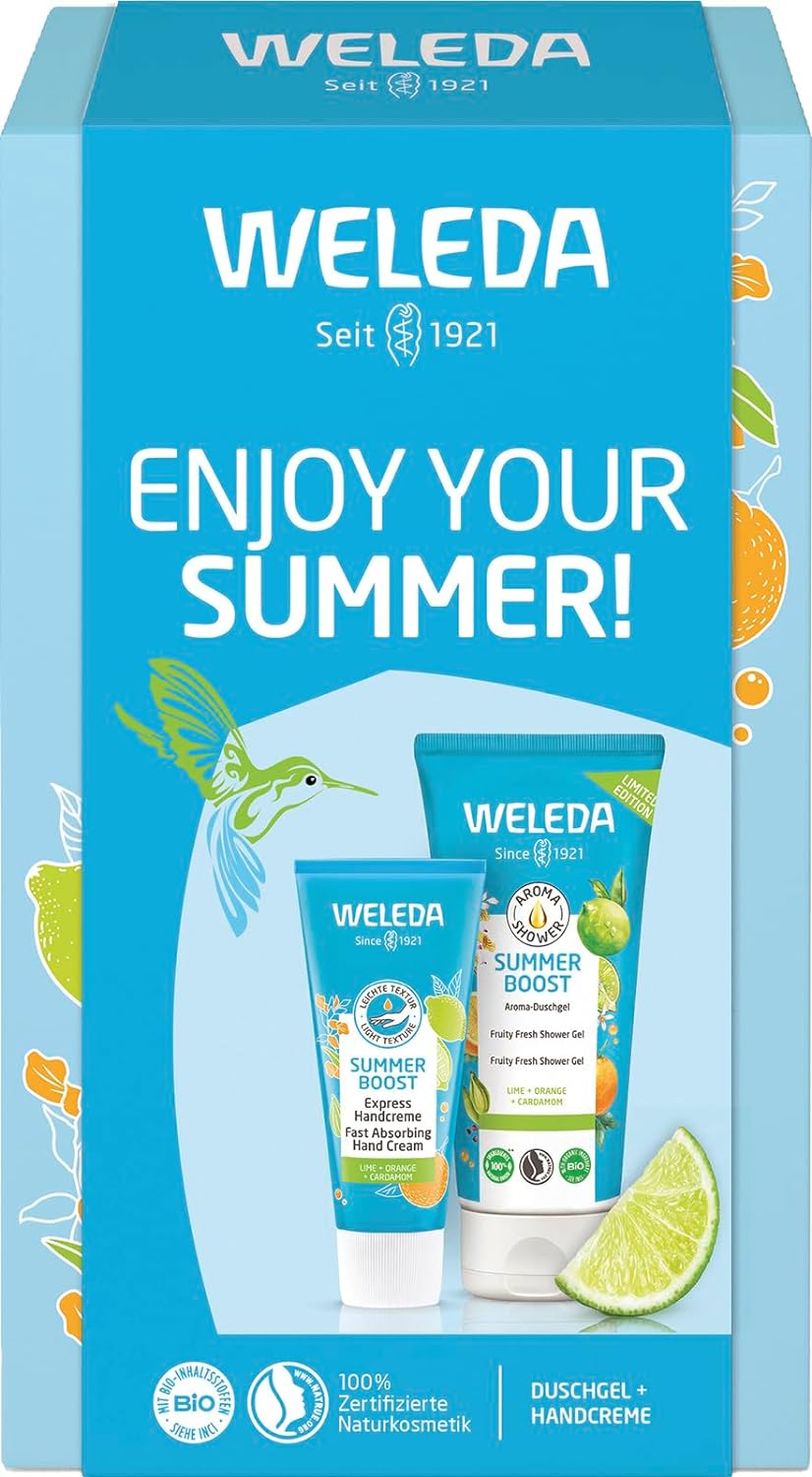 WELEDA Organic Gift Set Summer Boost Natural Cosmetics Gift Box Consisting of Limited Edition Aroma Shower Gel & Express Hand Cream Optimal Gift Set for Daily Care of Body and Hands