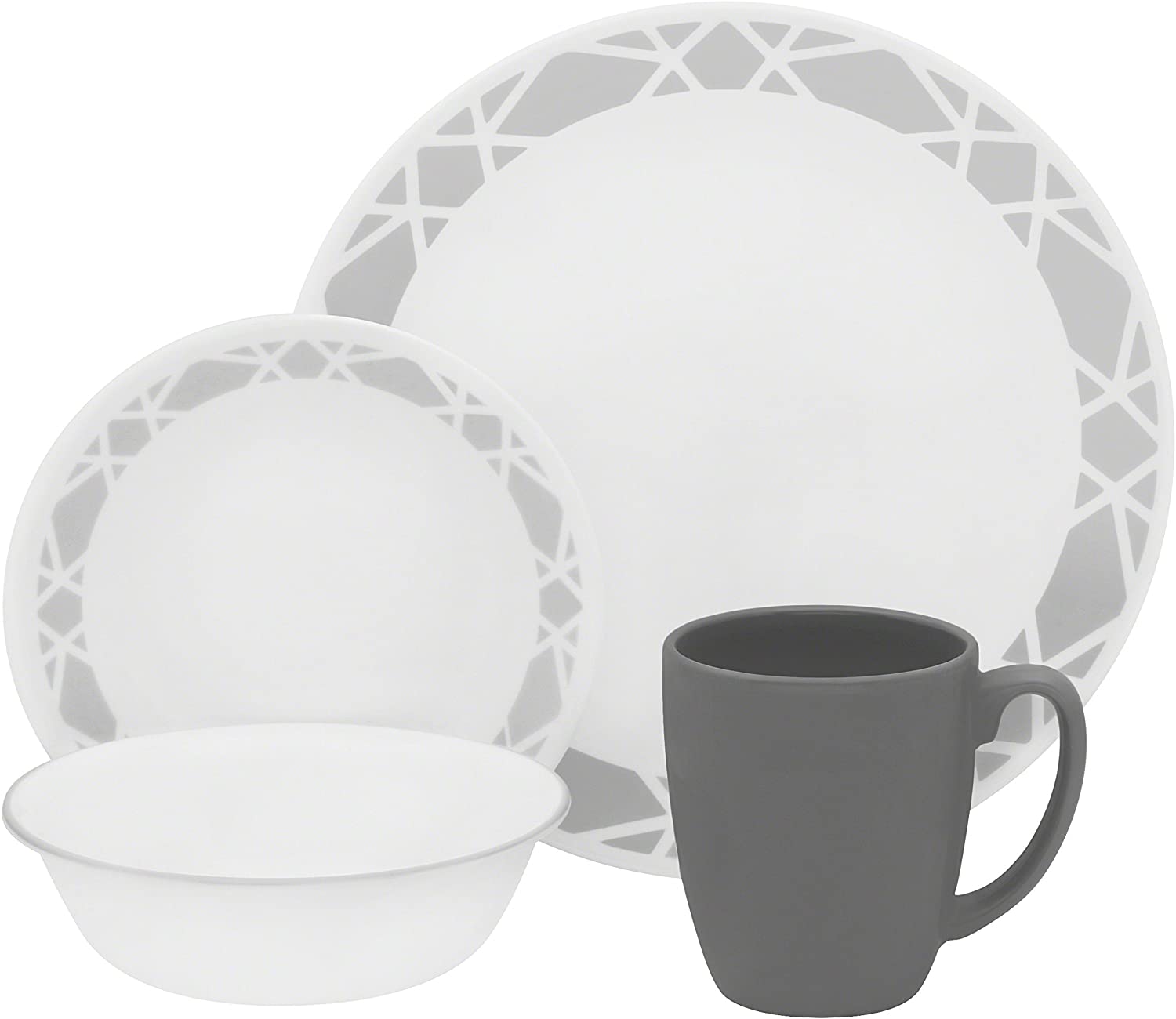 Corelle Vitrelle Modena 16-Piece Glass Dinner Set, Shatterproof and Shatterproof - Grey