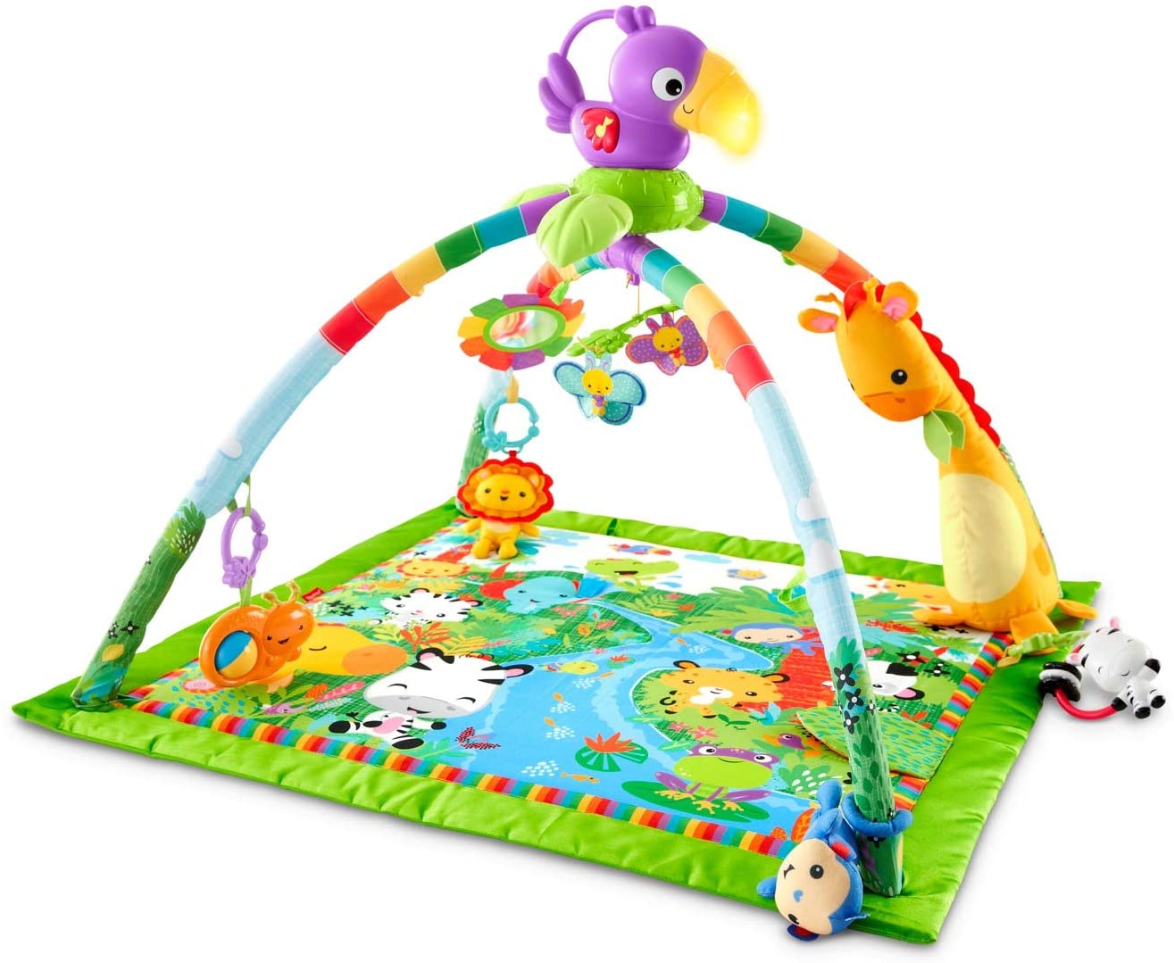 Fisher-Price DFP08 - Rainforest adventure blanket, play mat with music and lights, play blanket for babies with a soft play bow, from 0 months, with toucan