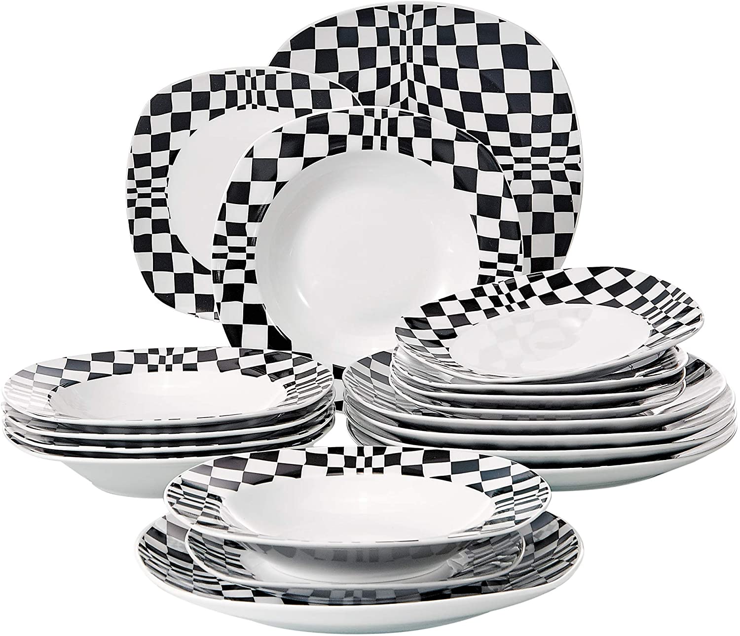 VEWEET Dinner Service \'Louise\' Made of Porcelain 18 Pieces | Plate Set for 6 People | Each with 6 Dessert Plates, Deep Plates and Flat Plates