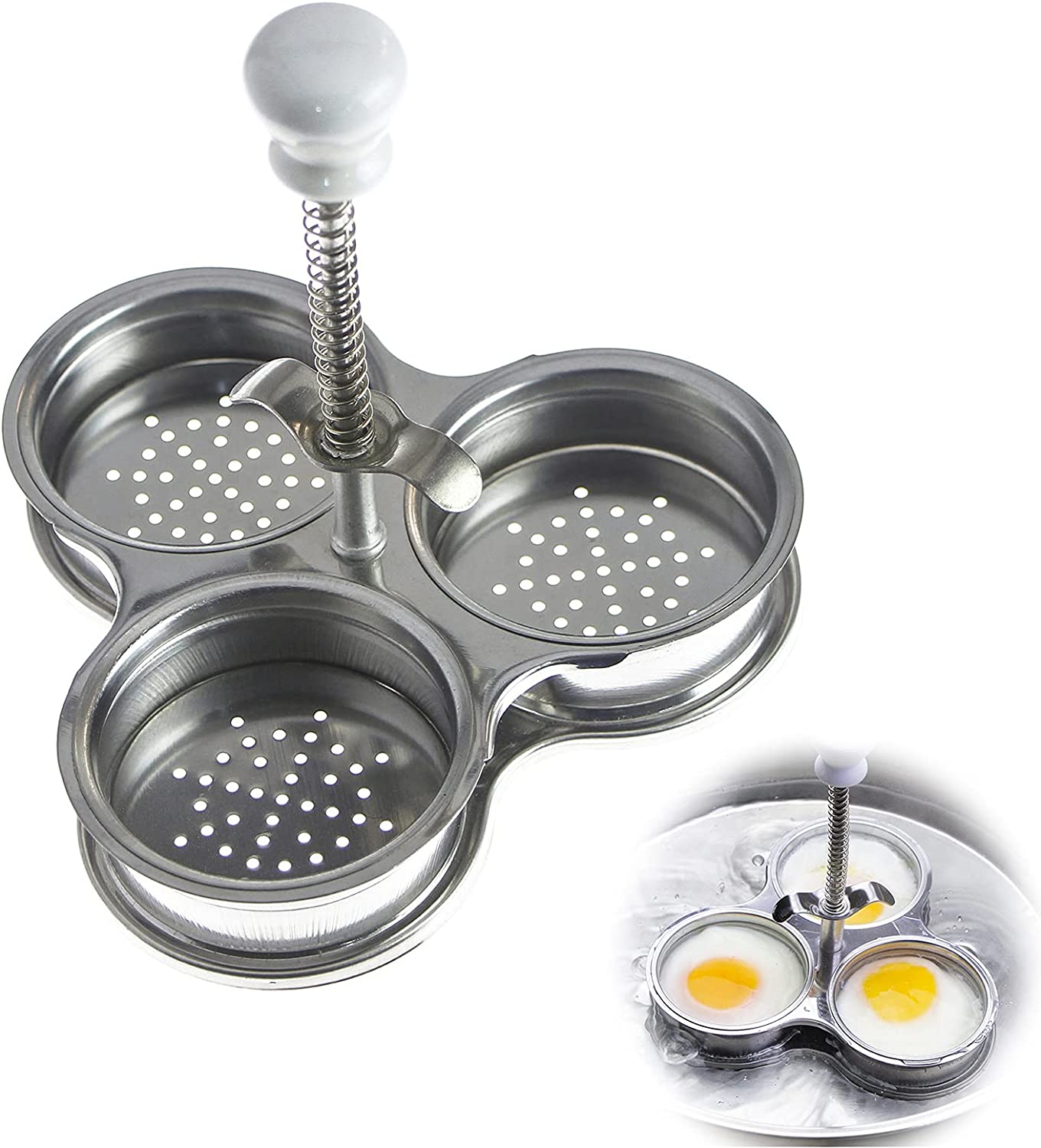 JHXhhthongtong Egg Cooker Poached Non-Stick Egg Wild Non-Stick Egg Shaper Non-Stick Poached Egg Maker Creative Egg Steamer with Three Grids Household DIY Egg Separator 3 Compartments Egg Cooker with Holes 1 Piece