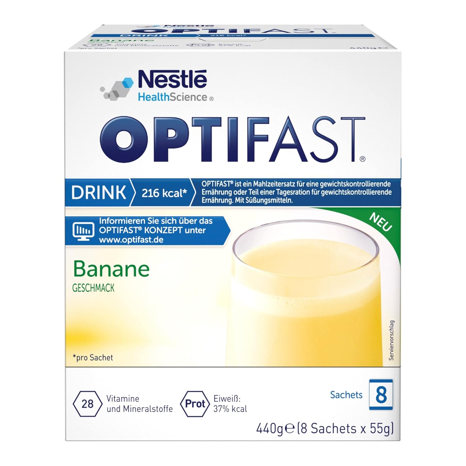 OPTIFAST Diet Shake Banana for Weight Loss, Protein-Rich Meal Replacement with Important Vitamins and Minerals, Quick Prepared and Delicious in Flavor, 8 x 55 g