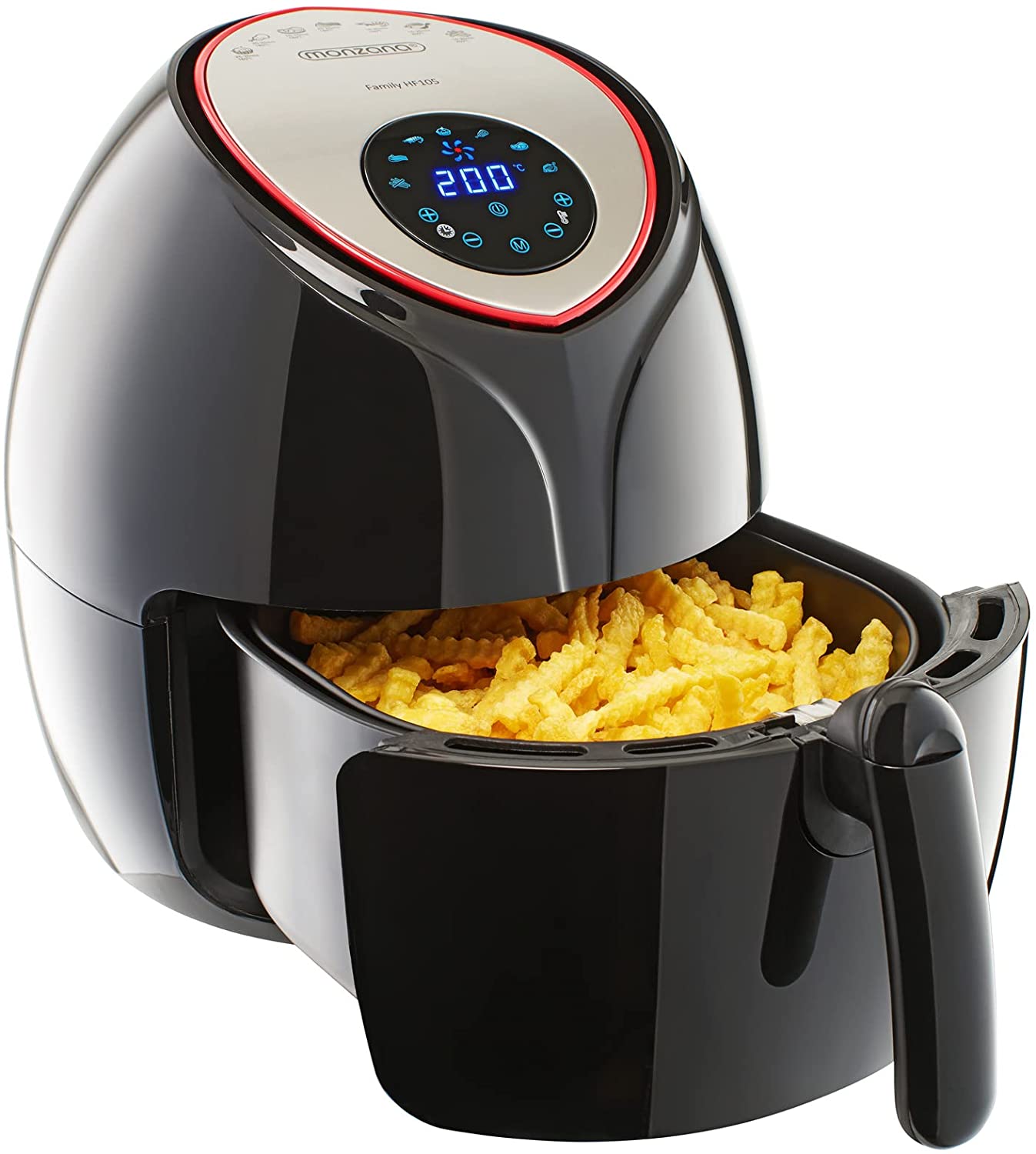 Monzana Hot Air Fryer, 6.5 Litres, XXL Deep Fryer, Digital LED Touch Screen 1,850W with Free Recipe Book (English language not guaranteed), 9-in-1, No Fat or Oil